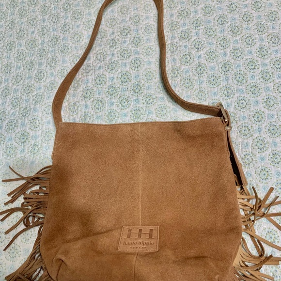 Haute Hippie Handbags - Haute Hippie Tan Suede Fringe Bag Shoulder Bag 12”x11” Boho